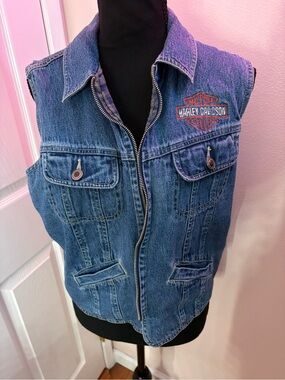 Vintage Harley-Davidson Blue Denim Zip-Up Vest
